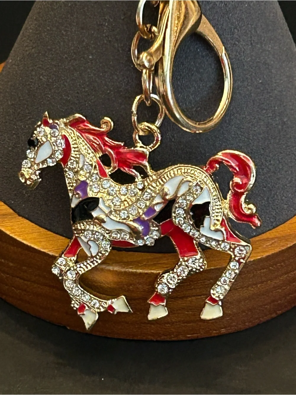 Gold or Silver Hardware w/Colorful Crystal Trotting Horse 🐎 Bag Charm Keychain